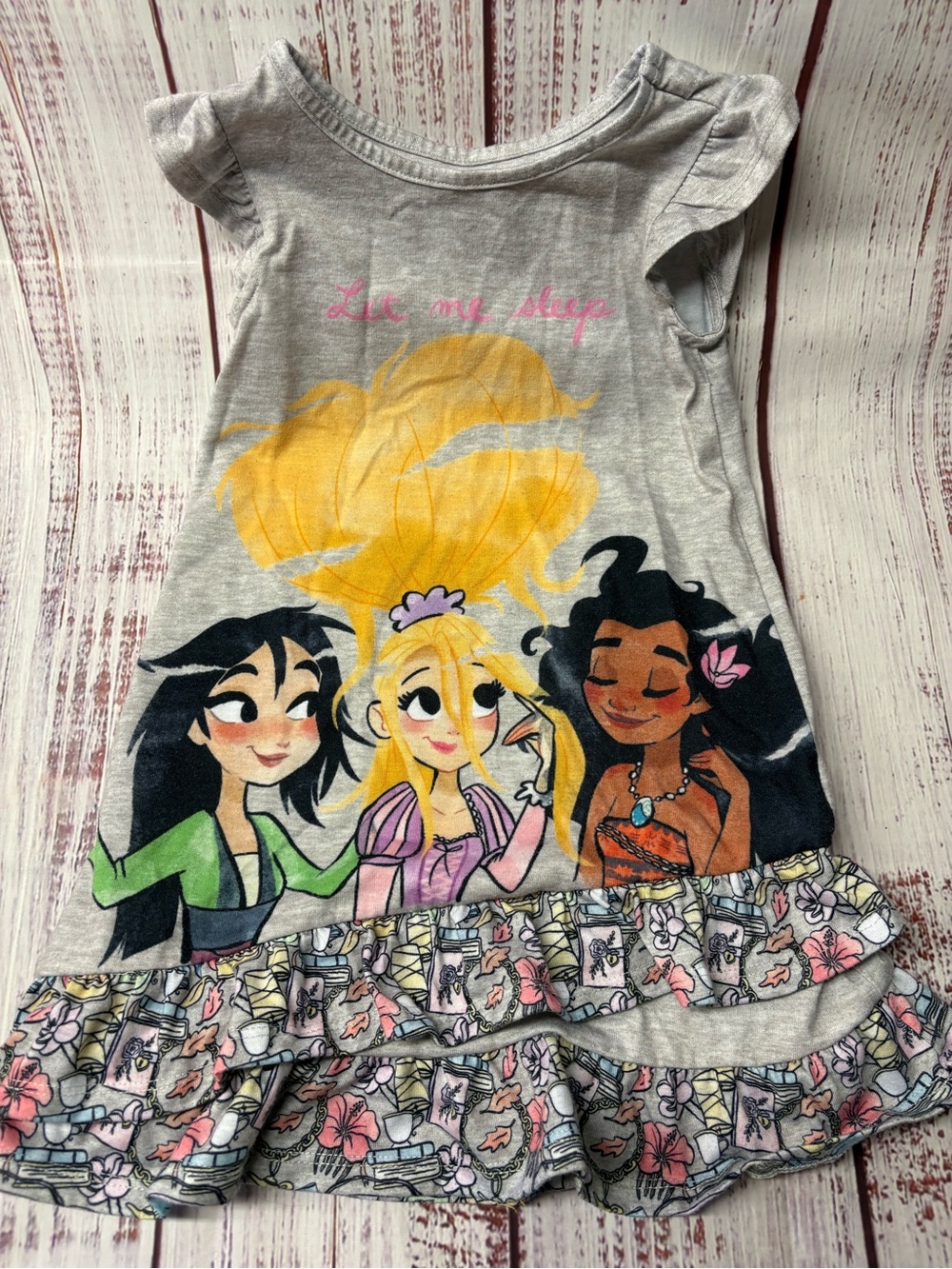 Disney Princess Graphic Ruffle Hem Dress - Gray with Yellow & Pink pajamas